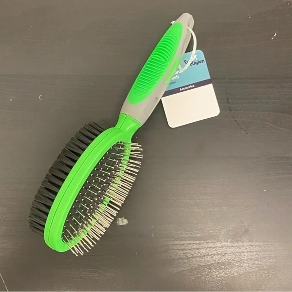 Dog Brush for Shedding Two Sided Lime Green Rubber Grip 2 in 1 Pet Brush